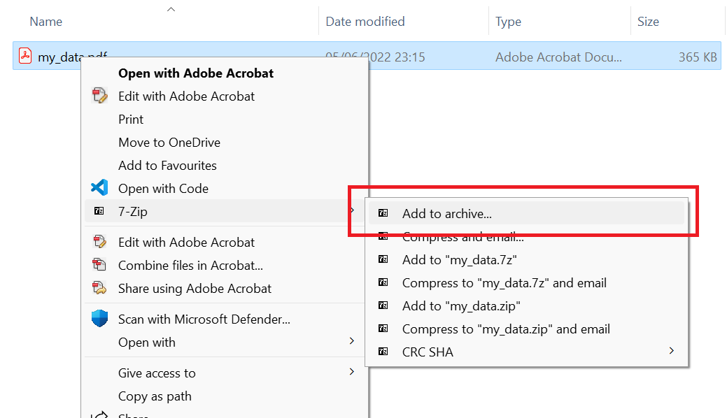 Geo data support for researchers File Encryption with 7Zip